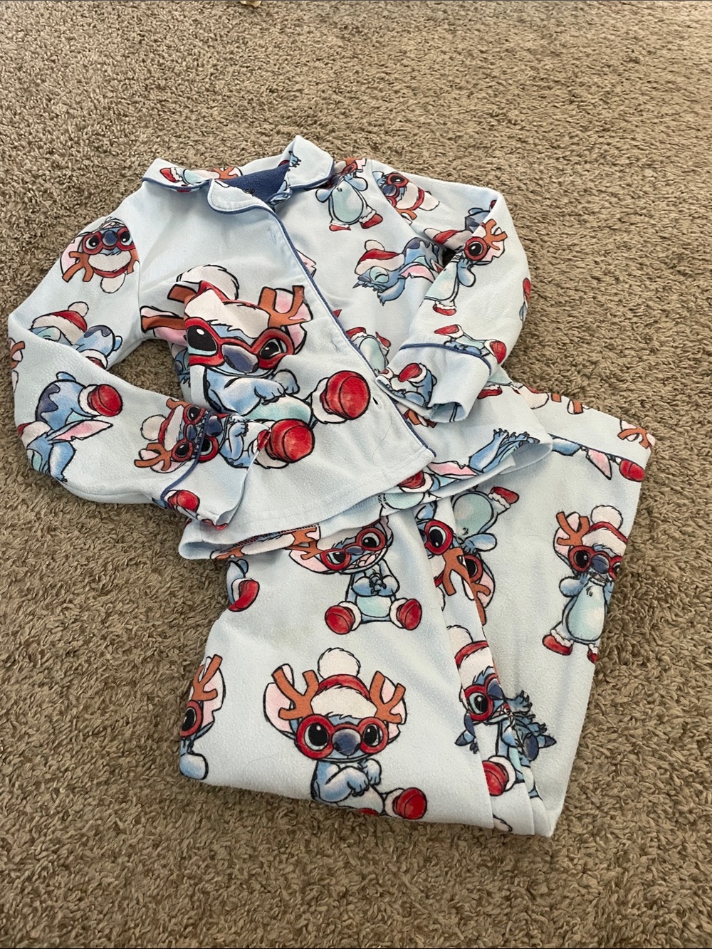 Disney Light Blue Stitch & Reindeer Character Pajama Set